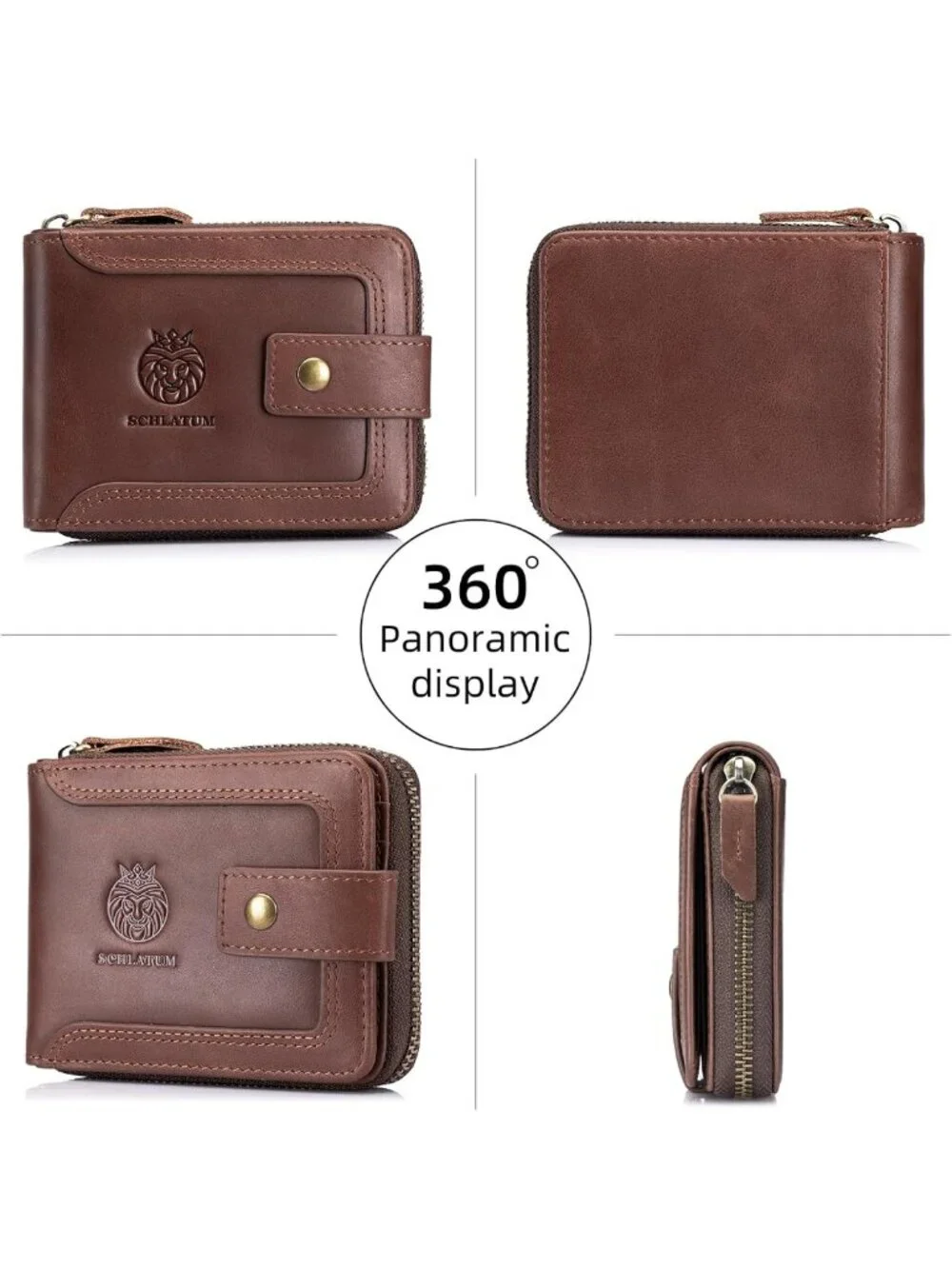 Vintage Genuine Leather RFID Blocking Zipper Wallet for Men, Large Capacity